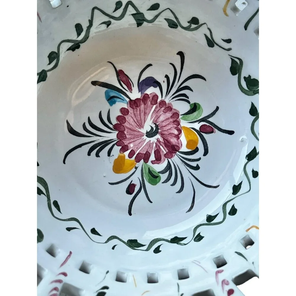 R.C. & Cal Da Juncal Portugal Hand Painted Pierced Ceramic Bowl 6.25